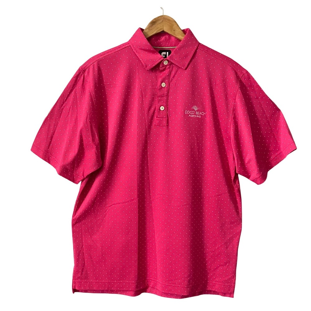 FootJoy Mens Pink Micro Dot Coco Beach Puerto Rico Golf Polo Shirt Size Large